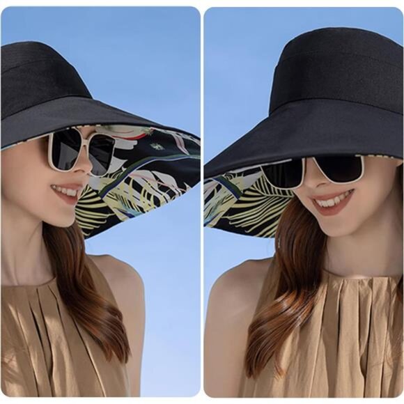 Women's Wide Brim Sun Hats UV Protection - Reversible Bucket Hat Foldable Beach - Picture 4 of 7